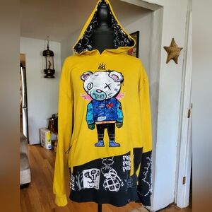 Civilized Yellow Graphic Bear Hoodie Large Streetwear Graffiti Urban Sweatshirt